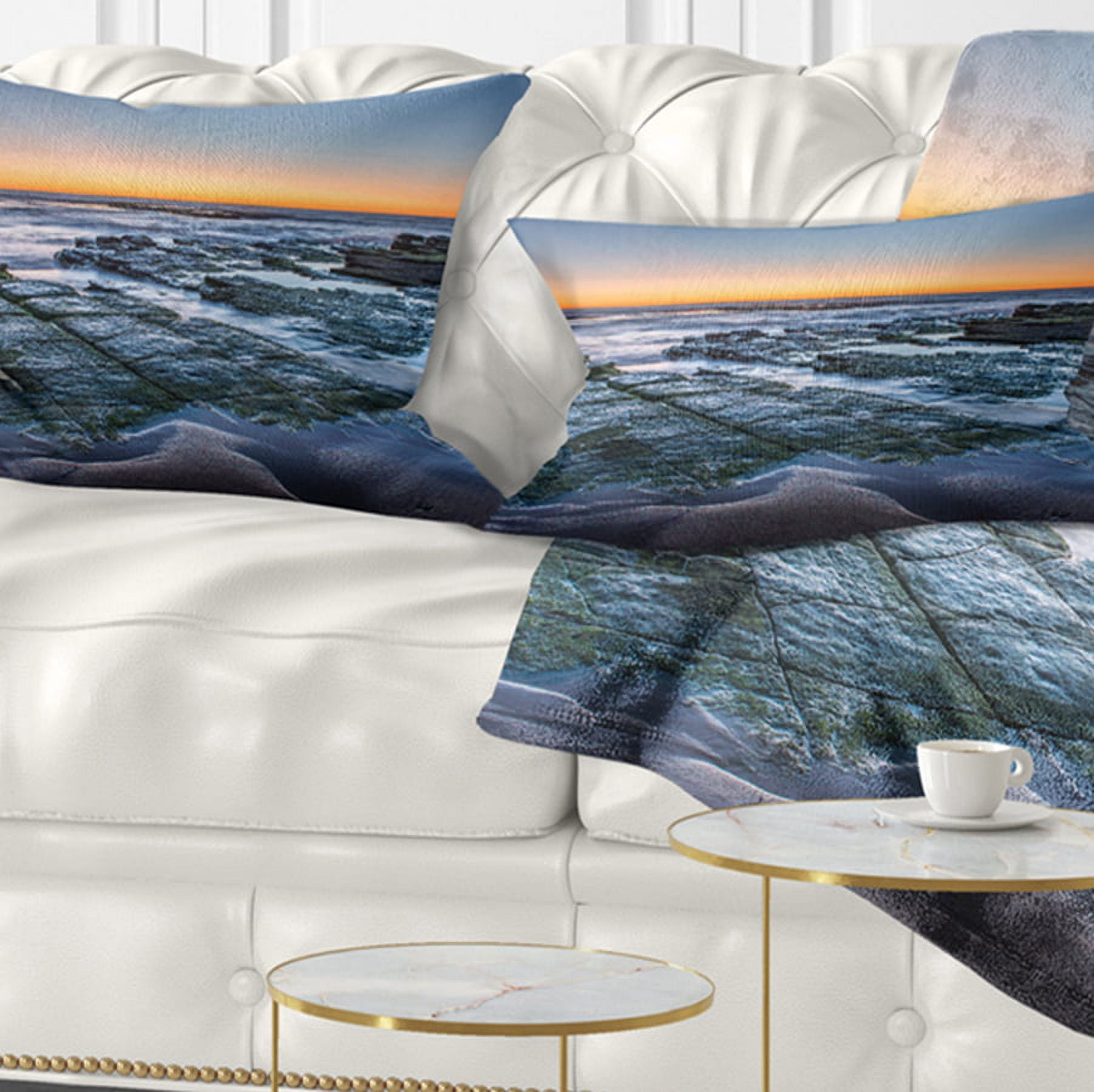 Designart Sunrise Over Wide Sydney Ocean - Seashore Throw Pillow - 12x20