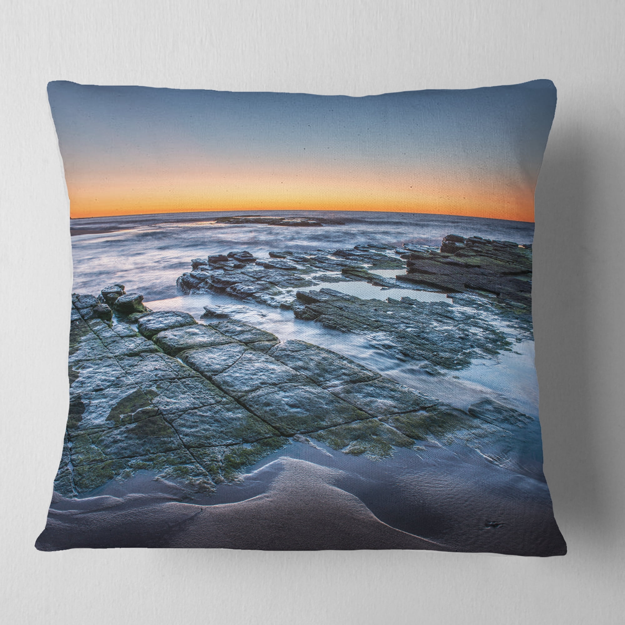 Designart Sunrise Over Wide Sydney Ocean - Seashore Throw Pillow - 18x18