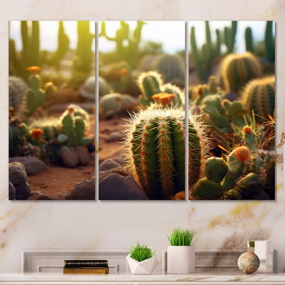 Designart "Sunrise Over a Perfect Cactus Landscape II" Floral Art Living Room Set