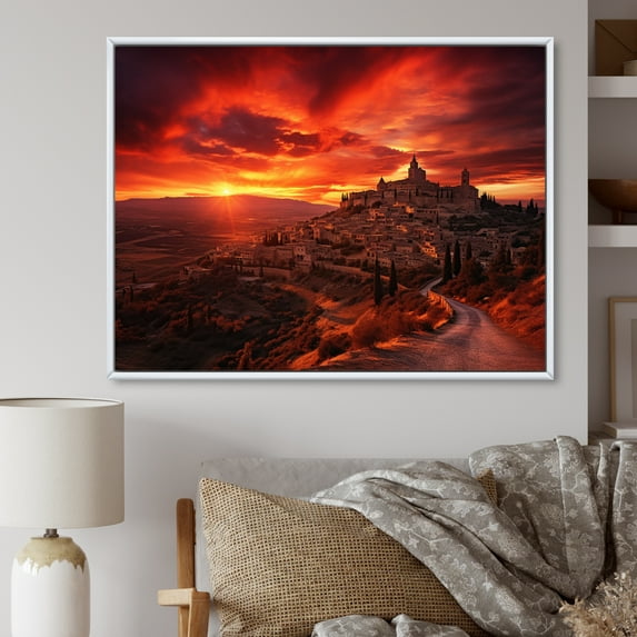 Designart "Sunrise Over the Spanish Horizon" Landscapes Floater Framed Canvas Print