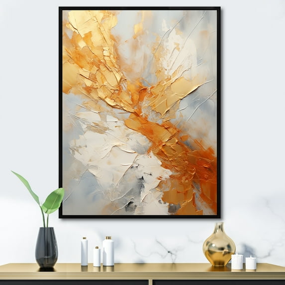 Designart "Sunrise Spirals In Gold And White Champagne" Abstract Spirals Floater Framed Wall Art Living Room