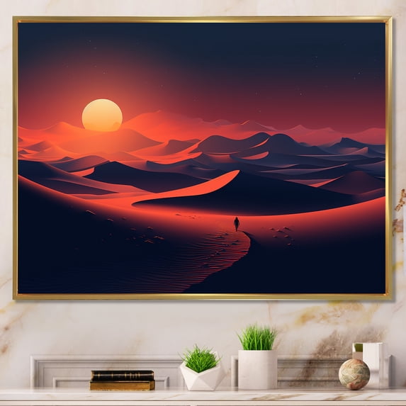 Designart "Sunrise Splendor Black and Red Desert Vista II" Landscapes Framed Wall Art - Global Red Desert Hallway Framed Wall Art Decor
