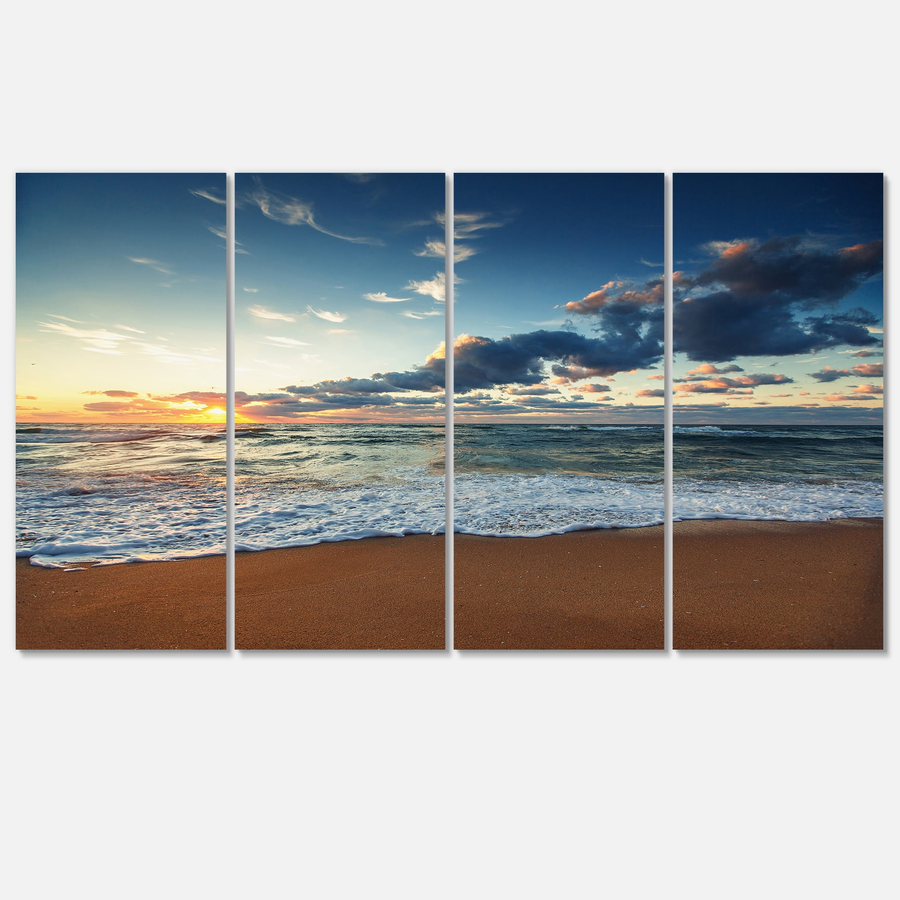 Designart 'Sunrise and Glowing Waves in Ocean ' Seascape Canvas Art Print