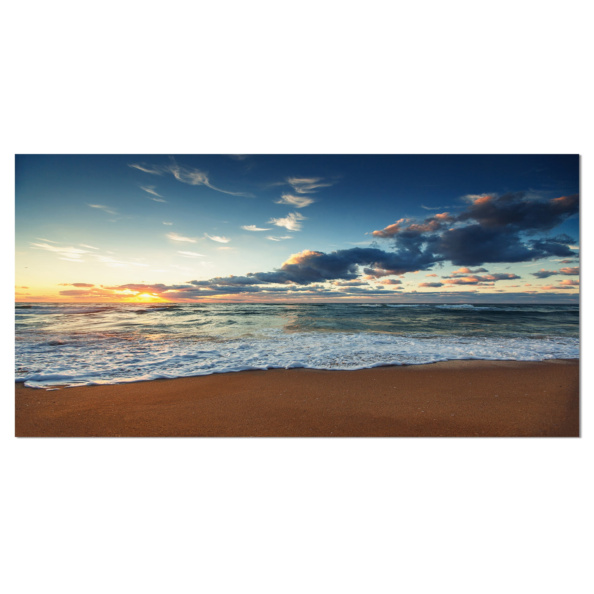 Designart 'Sunrise and Glowing Waves in Ocean ' Seascape Canvas Art Print