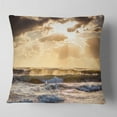 thumbnail image 1 of Designart Sunrise and Roaring Blue Sea Waves - Beach Photo Throw Pillow - 18x18, 1 of 4