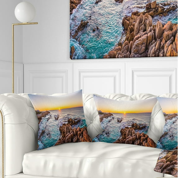 Designart Sunrise at Freycinet NP Beach - Landscape Printed Throw Pillow - 16x16