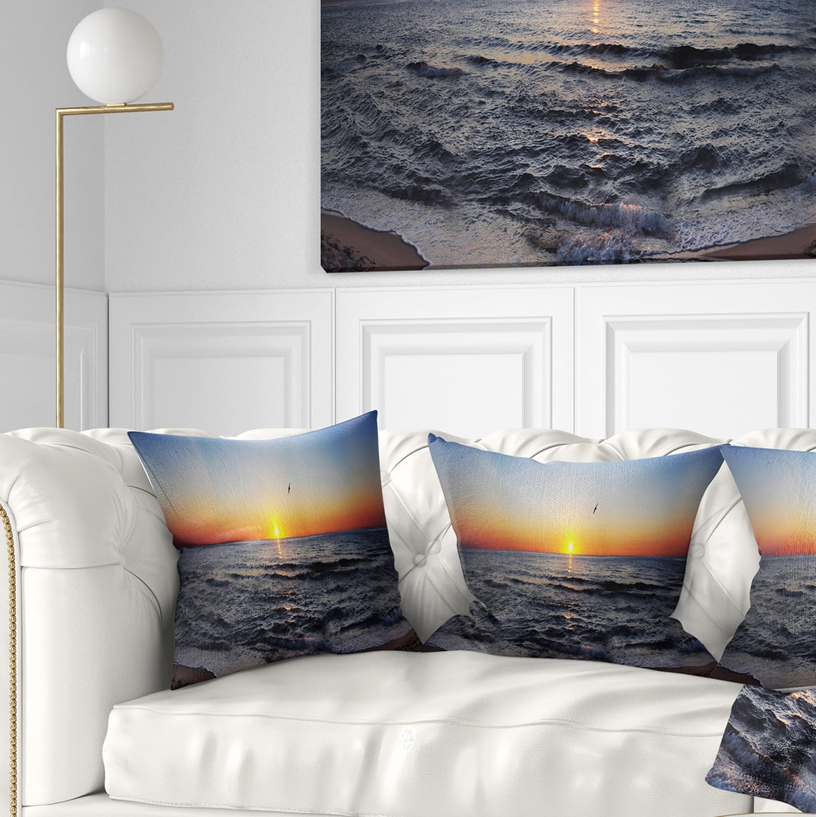 Designart Sunrise at Sea Panorama - Photography Throw Pillow - 16x16