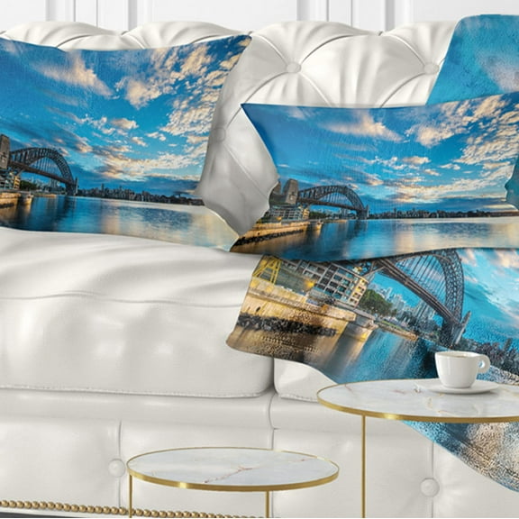 Designart Sunrise from Sydney Harbor Bridge - Seashore Throw Pillow - 12x20