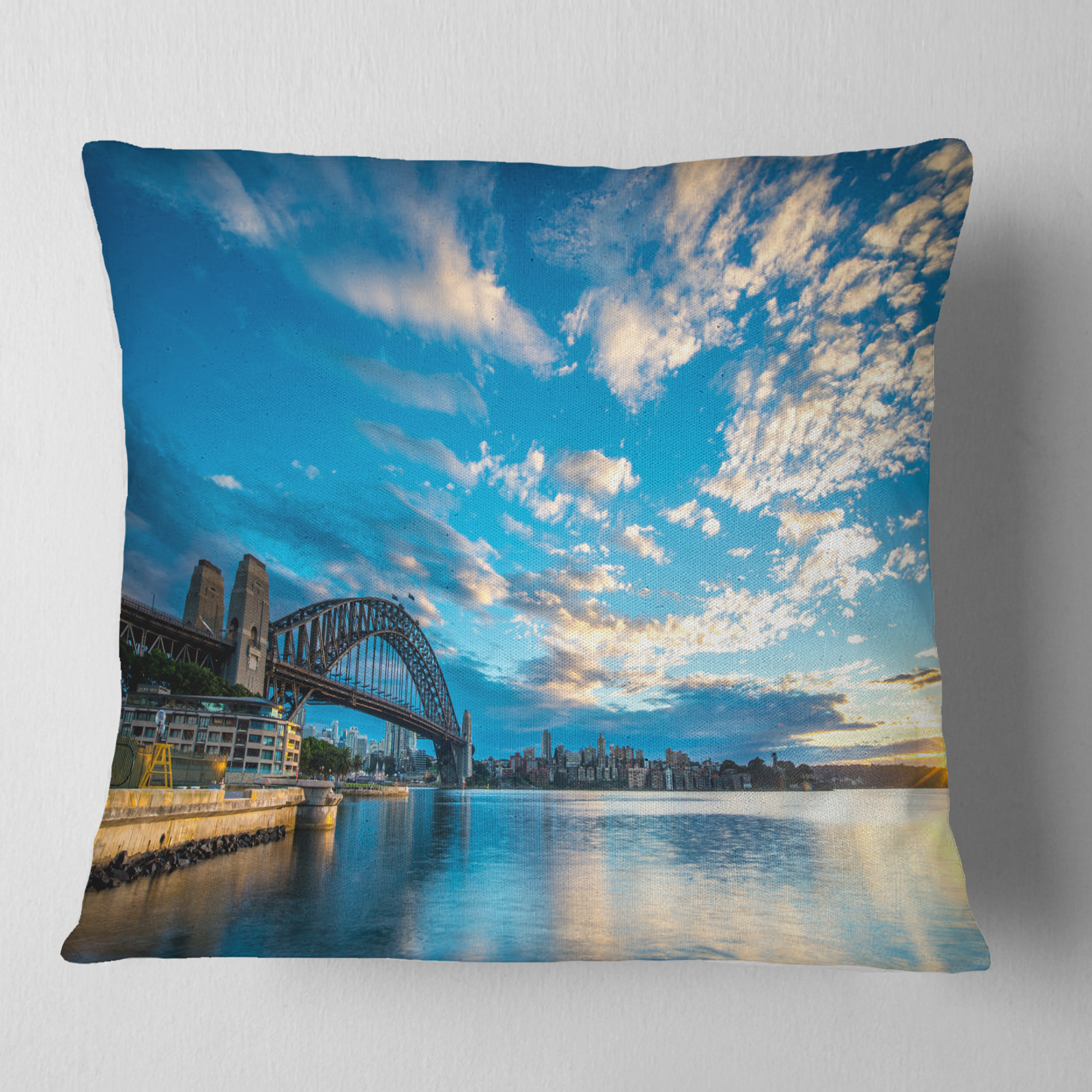 Designart Sunrise from Sydney Harbor Bridge - Seashore Throw Pillow - 18x18