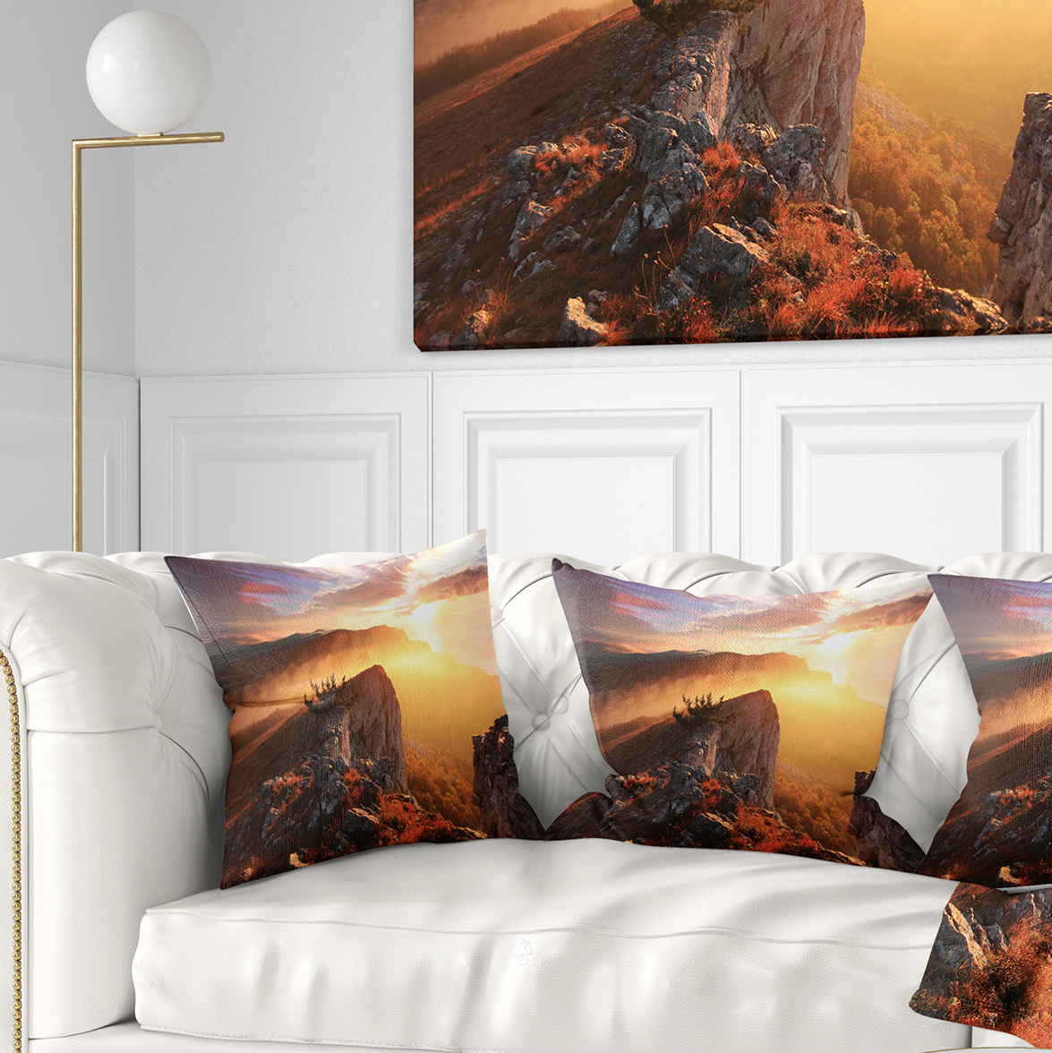 Designart Sunrise in Ai Petri Mountains - Landscape Photo Throw Pillow - 18x18