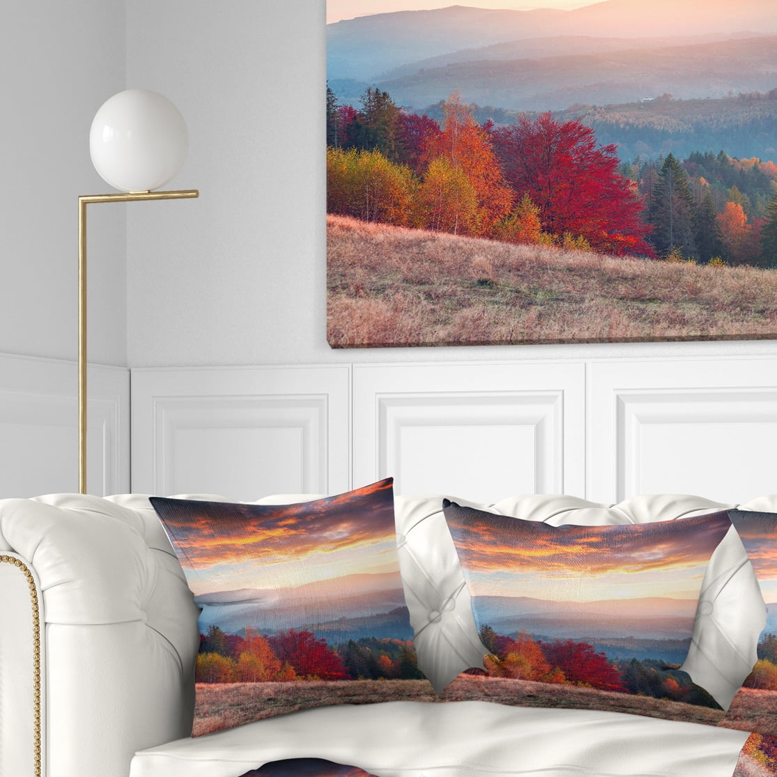 Designart Sunrise in Carpathian Mountains - Landscape Photography Throw Pillow - 16x16