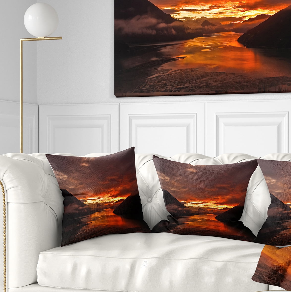 Designart Sunrise in Cloudy Day New Zealand - Landscape Photography Throw Pillow - 18x18