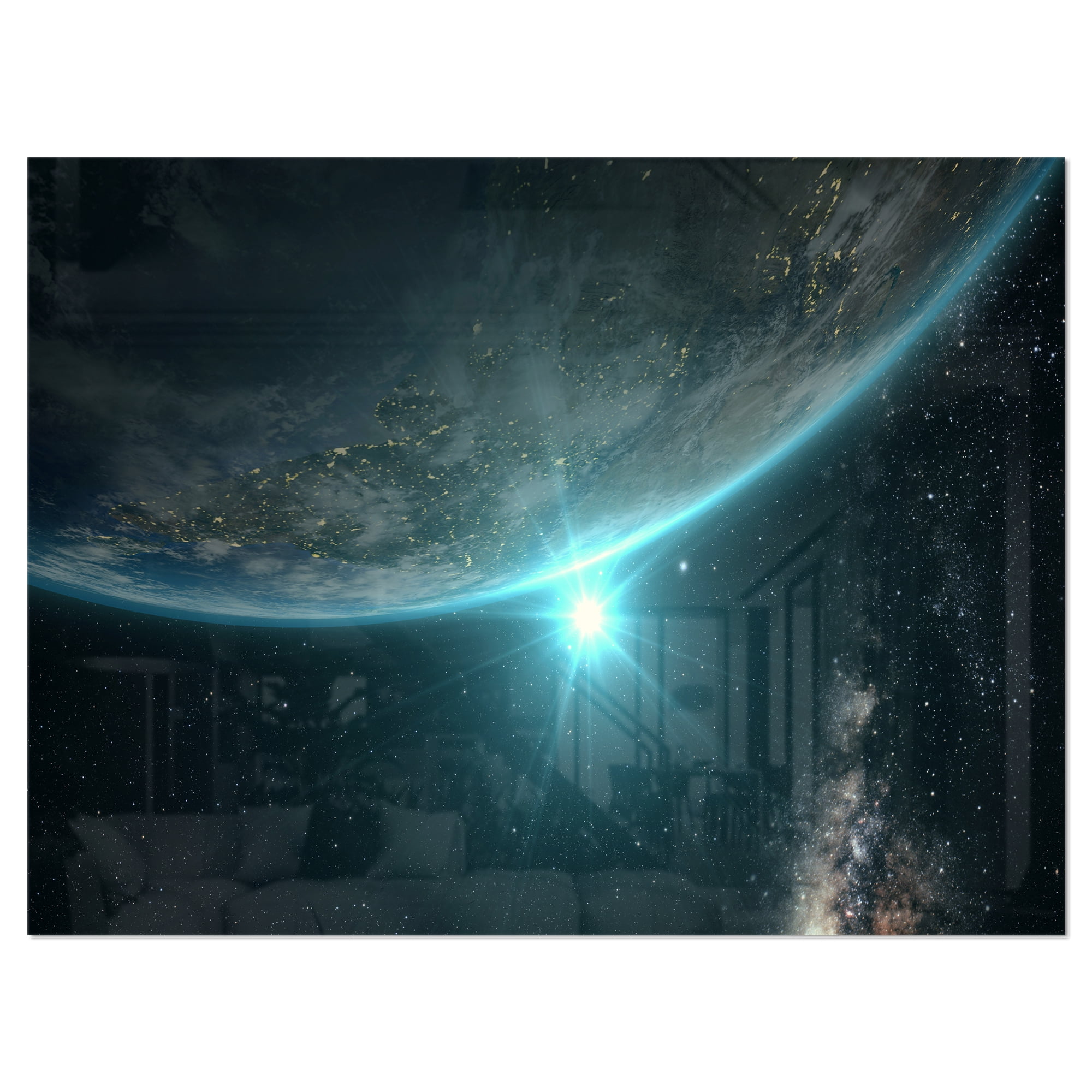 Designart 'Sunrise in Earth from Space ' Contemporary Landscape Metal Wall Art