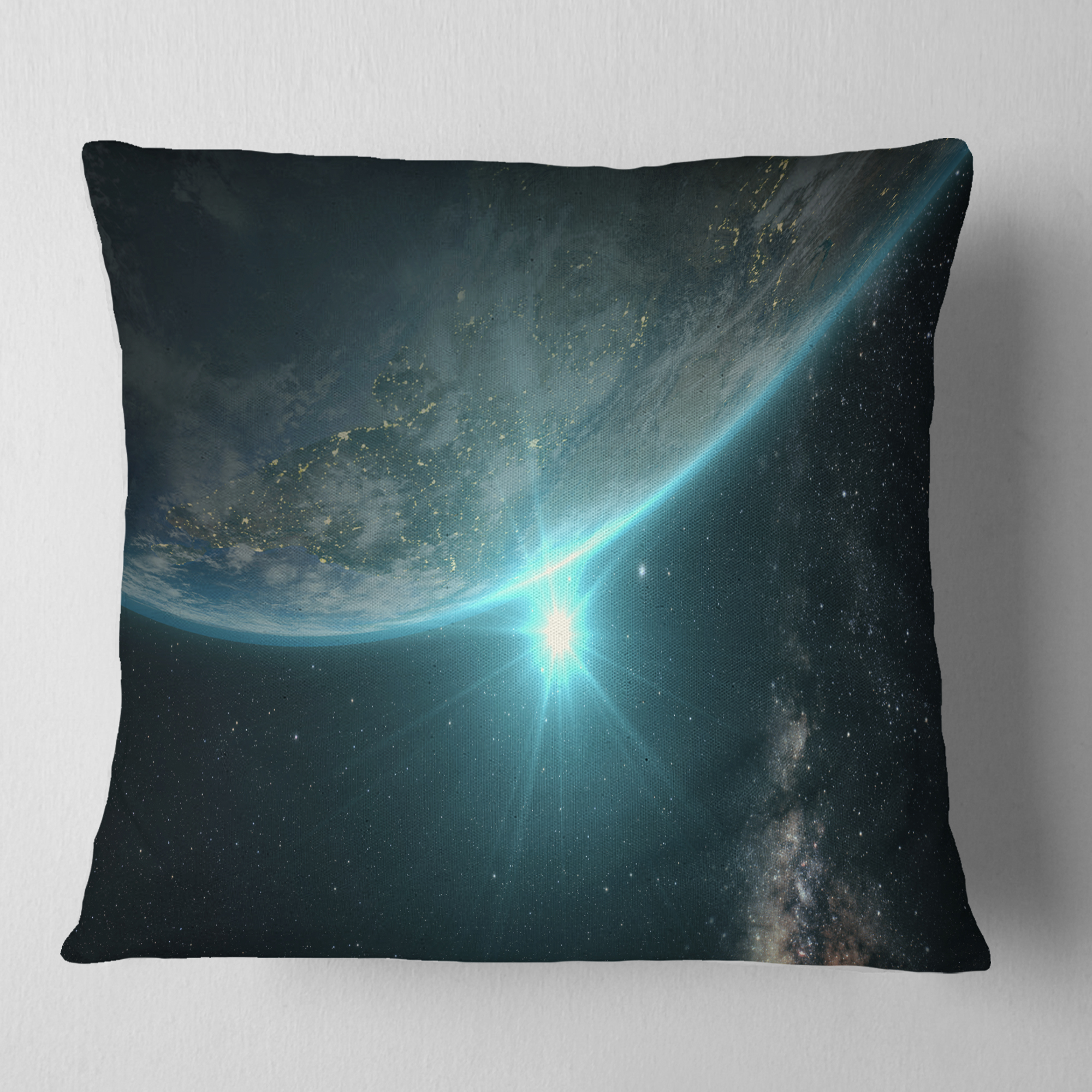 Designart Sunrise in Earth from Space - Contemporary Landscape Printed Throw Pillow - 16x16