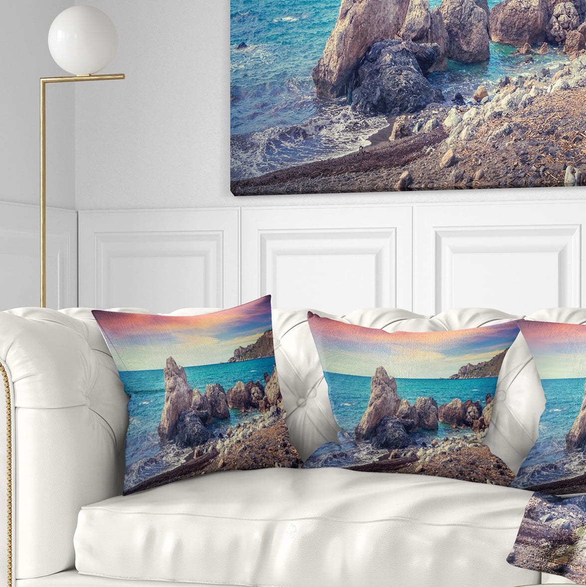 Designart Sunrise in Spring Panorama - Seashore Photo Throw Pillow - 18x18