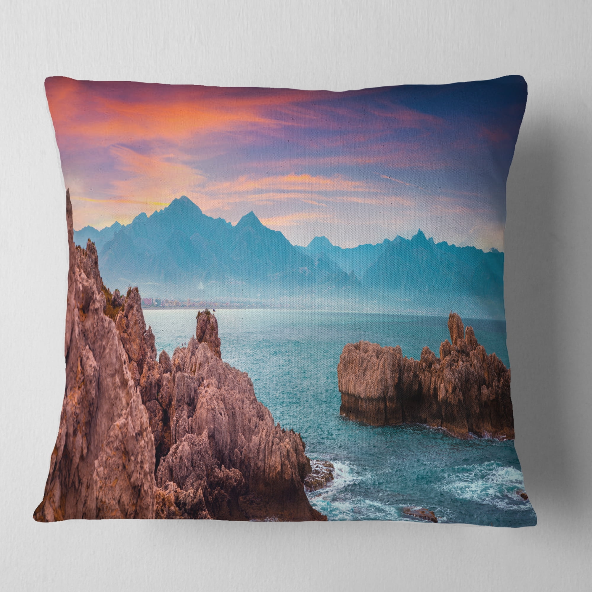 Designart Sunrise on Barbor Milazzo Panorama - Landscape Printed Throw Pillow - 18x18