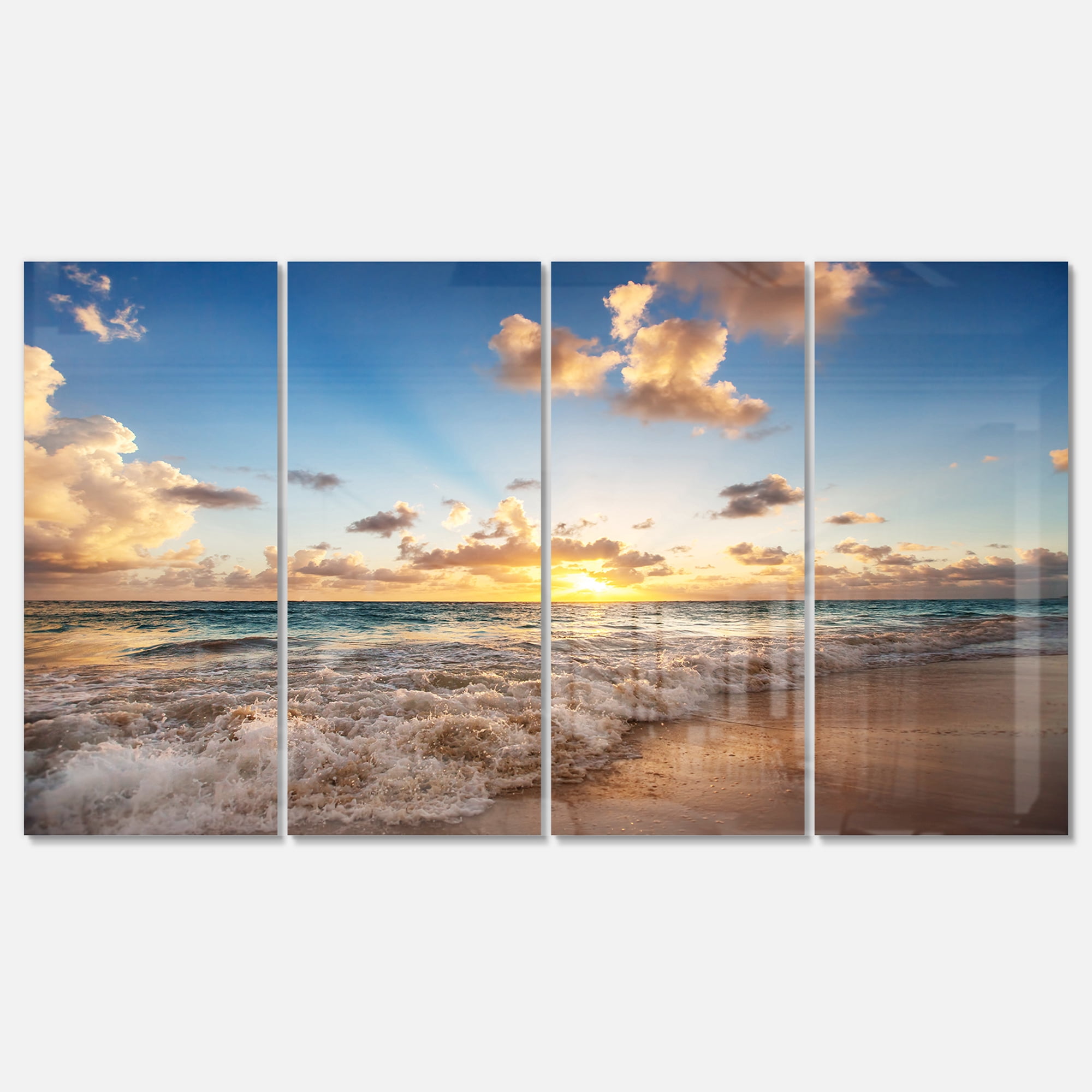 Designart 'Sunrise on Beach of Caribbean Sea' Metal Wall Art