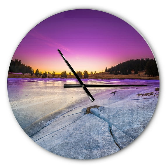 Designart 'Sunrise over Frozen Lake ' Modern wall clock