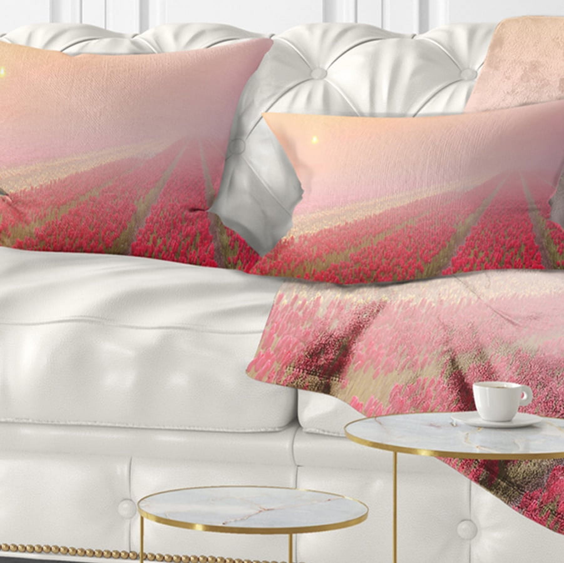 Designart Sunrise over Rows of Tulips - Landscape Printed Throw Pillow - 12x20