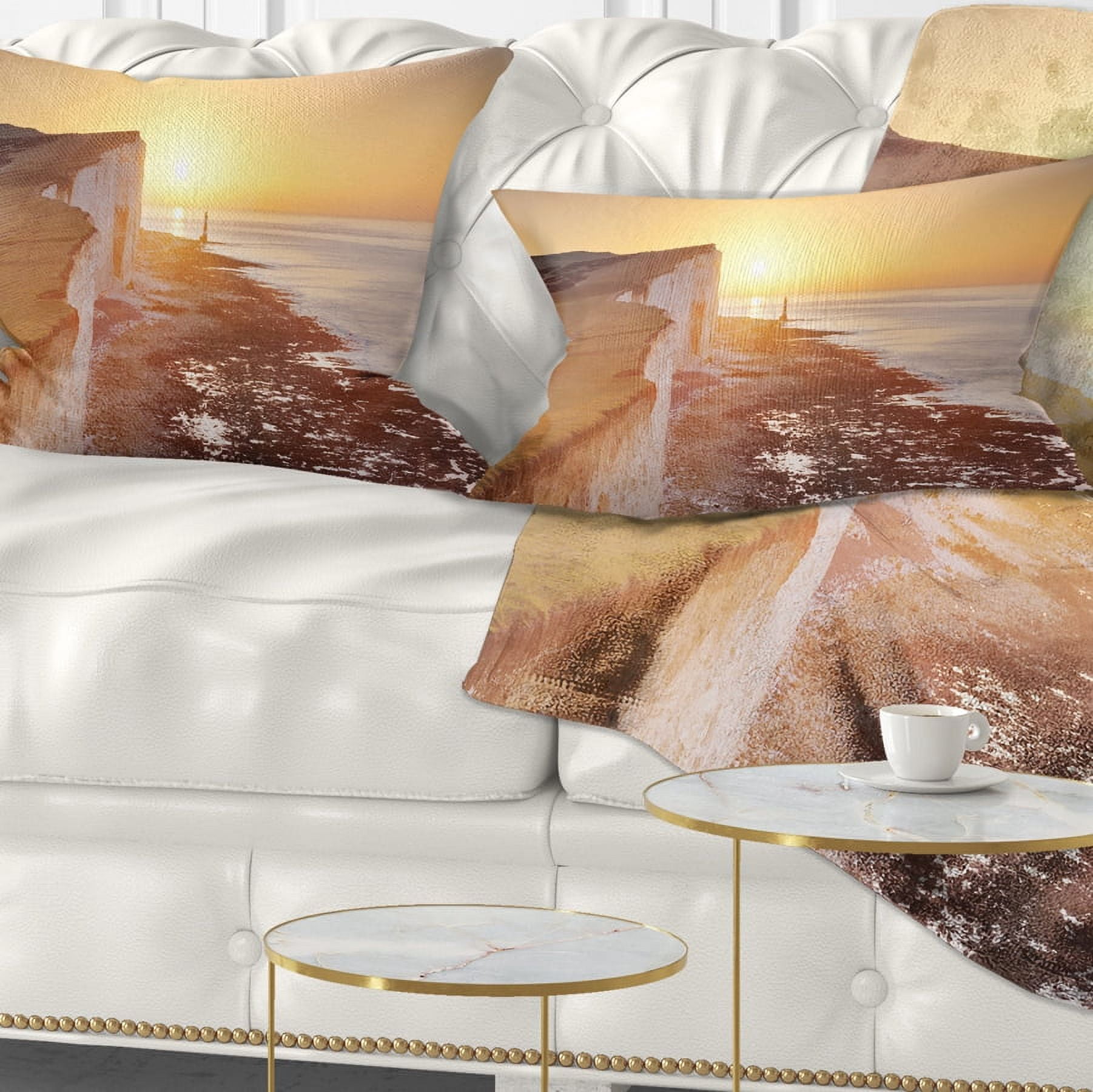 Designart Sunrise over South Coast of England - Modern Seashore Throw Pillow - 12x20