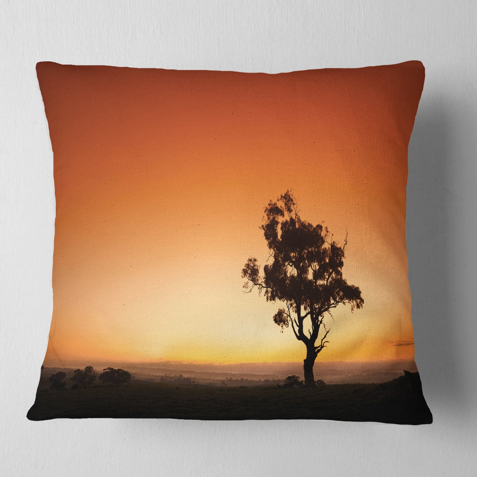 Designart Sunrise with Lonely Tree - Landscape Printed Throw Pillow - 16x16