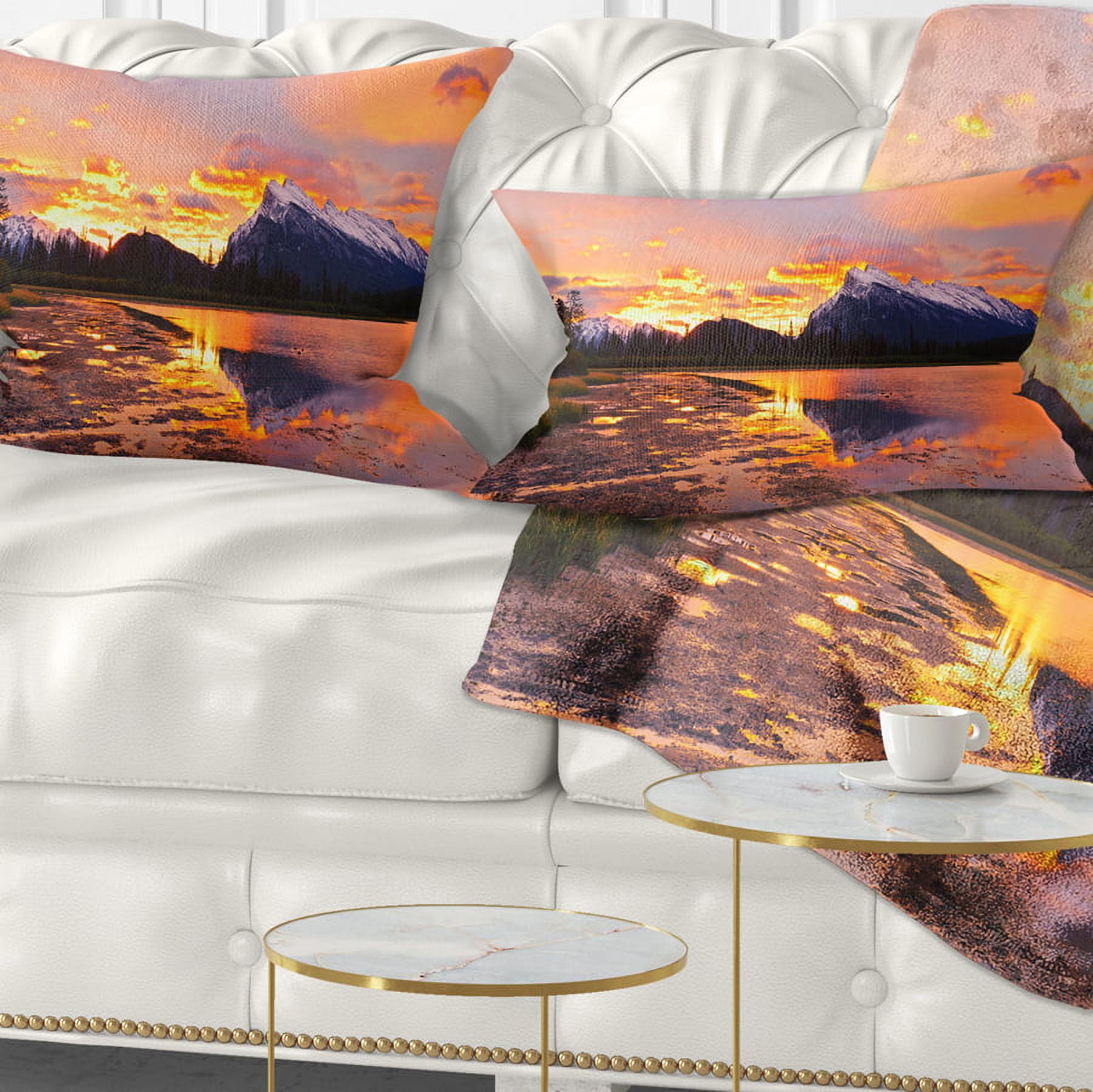 Designart Sunset Above Vermilion Lakes - Landscape Photography Throw Pillow - 12x20