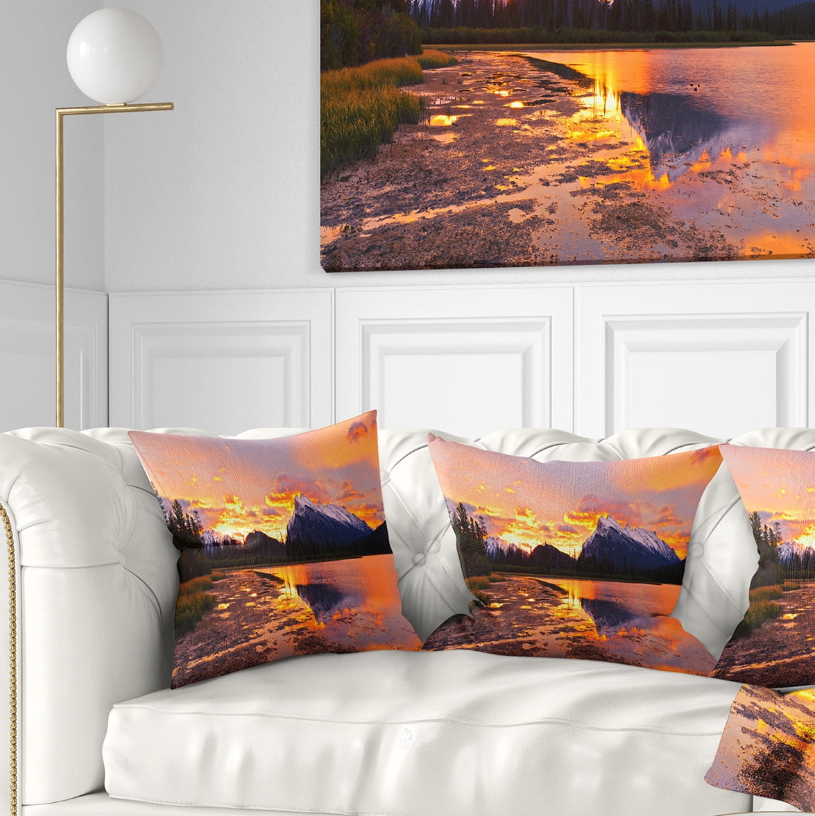 Designart Sunset Above Vermilion Lakes - Landscape Photography Throw Pillow - 16x16