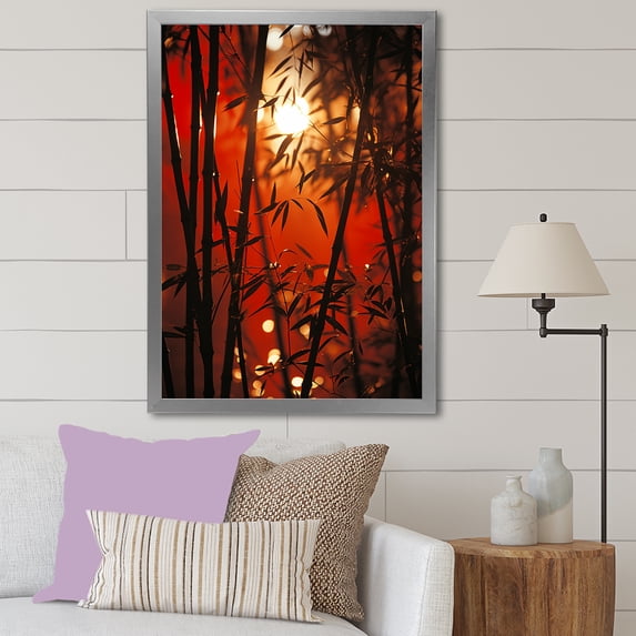 Designart "Sunset Amidst Bamboo" Bamboo Picture Framed Wall Decor