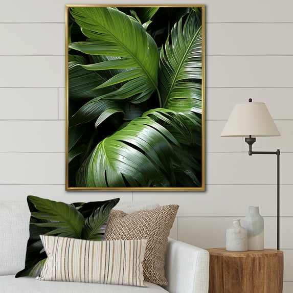 Designart "Sunset Among Ivory Islands Jungle Palms II" Palms & Palm Trees Floater Framed Wall Art Living Room