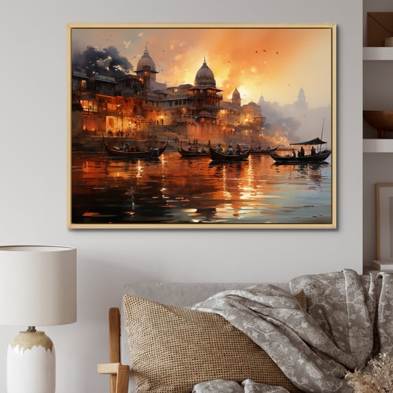 Designart "Sunset At Indian Art wall art" Indian Floater Framed Canvas Wall Art