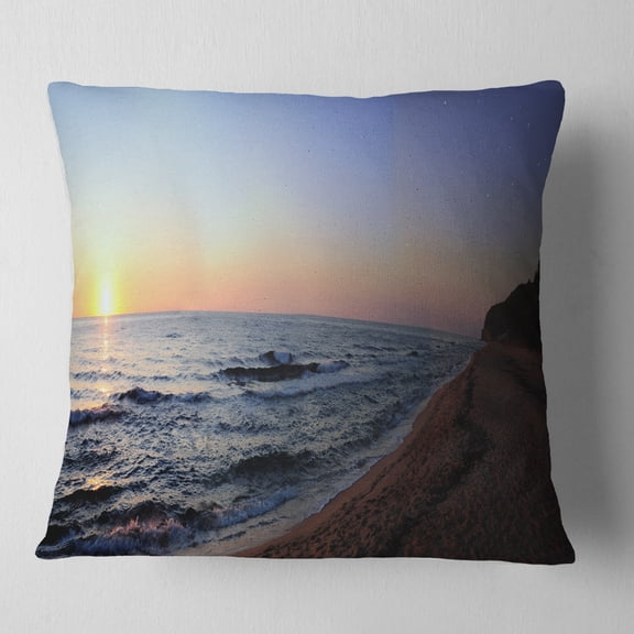 Designart Sunset Beach Panorama - Modern Seashore Throw Pillow - 16x16