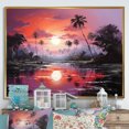 thumbnail image 1 of Designart "Sunset By The Lavender Lagoon" Palms & Palm Trees Floater Framed Canvas Art Print, 1 of 5