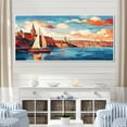 thumbnail image 1 of Designart "Sunset Coastlines Sydney Harbor III" Oversized Coastal Framed Wall Art - Coastal Blue Coastal Port Hallway Framed Wall Art Decor, 1 of 7