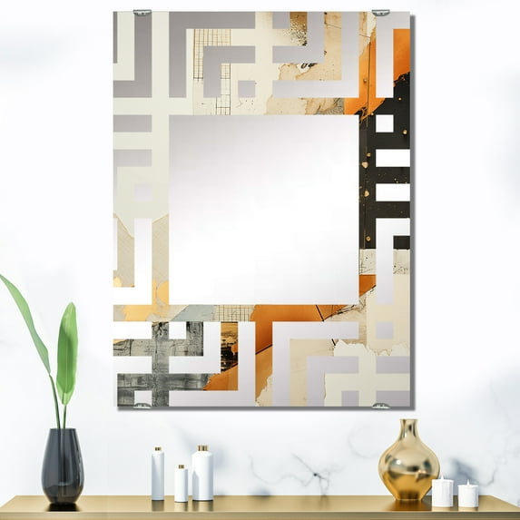 Designart "Sunset Collage Gold and Grey Brilliance III" Abstract Collages Oversized Wall Mirror - Modern Abstract Bathroom Decorative Wall Mirror - Multiple Color Options