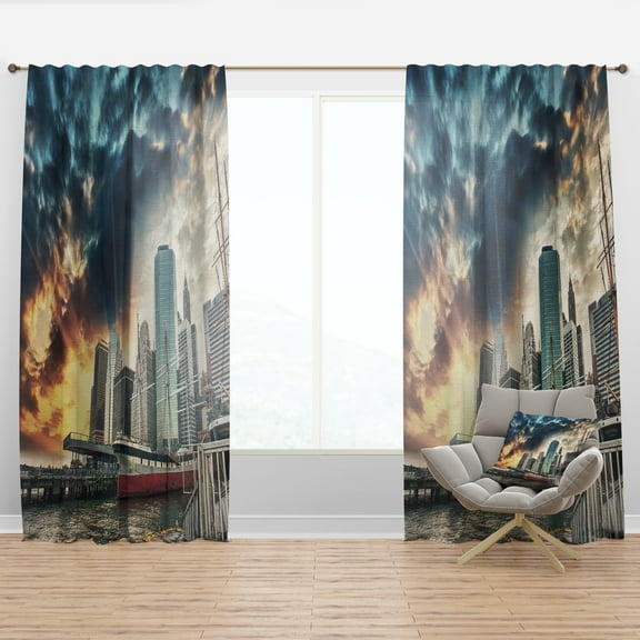 Designart 'Sunset Colors of Manhattan' Cityscape Curtain Panel