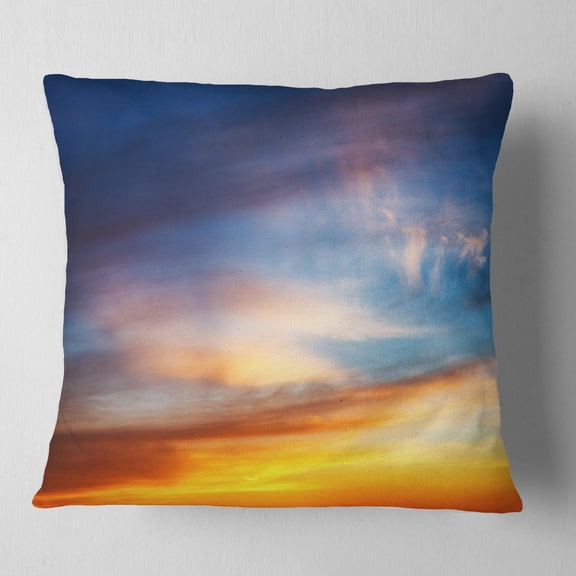 Designart Sunset Dramatic Yellow Sky Clouds - Seashore Throw Pillow - 16x16