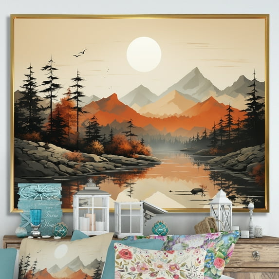 Designart "Sunset Dreams In Mountains Whisper" Minimalism Floater Framed Canvas Prints