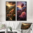 thumbnail image 1 of Designart "Sunset Dreams in Wildflower Fields" Wildflowers Framed Wall Art Set Of 2 - Coral Floral Frame Gallery Set For Office Decor, 1 of 7