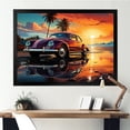 thumbnail image 1 of Designart "Sunset Drive Orange and Pink Classic Car on Beach I" Transportation Framed Wall Art Decor - Modern Red Car Old American Living Room Framed Canvas Art, 1 of 6