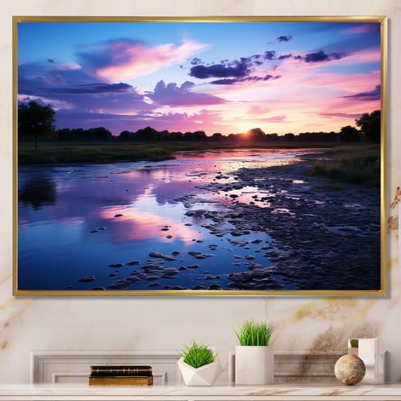 Designart "Sunset Dusk Charm I" Landscapes Floater Framed Wall Decor