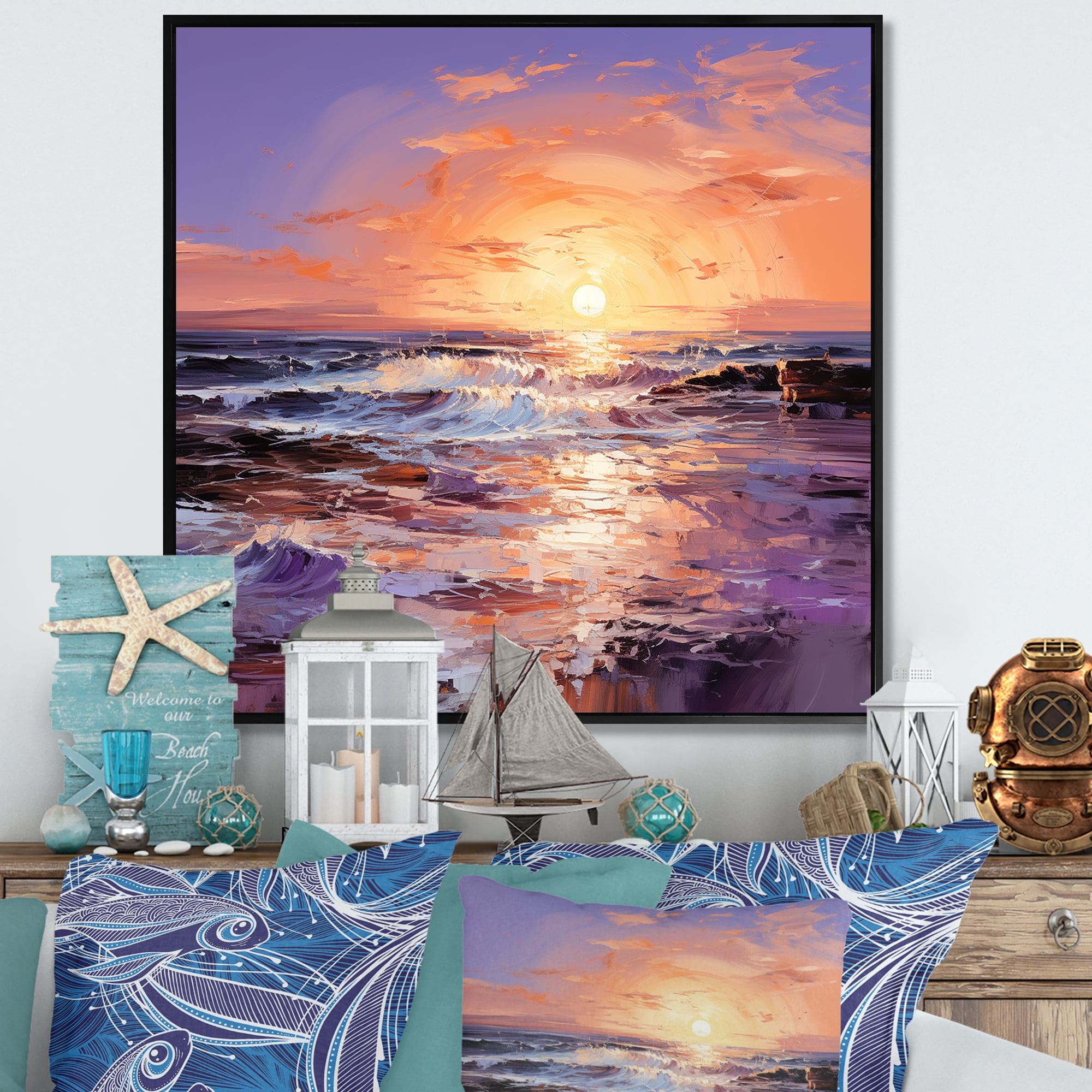 Purple Sunset Seascape Wall Decor Art
