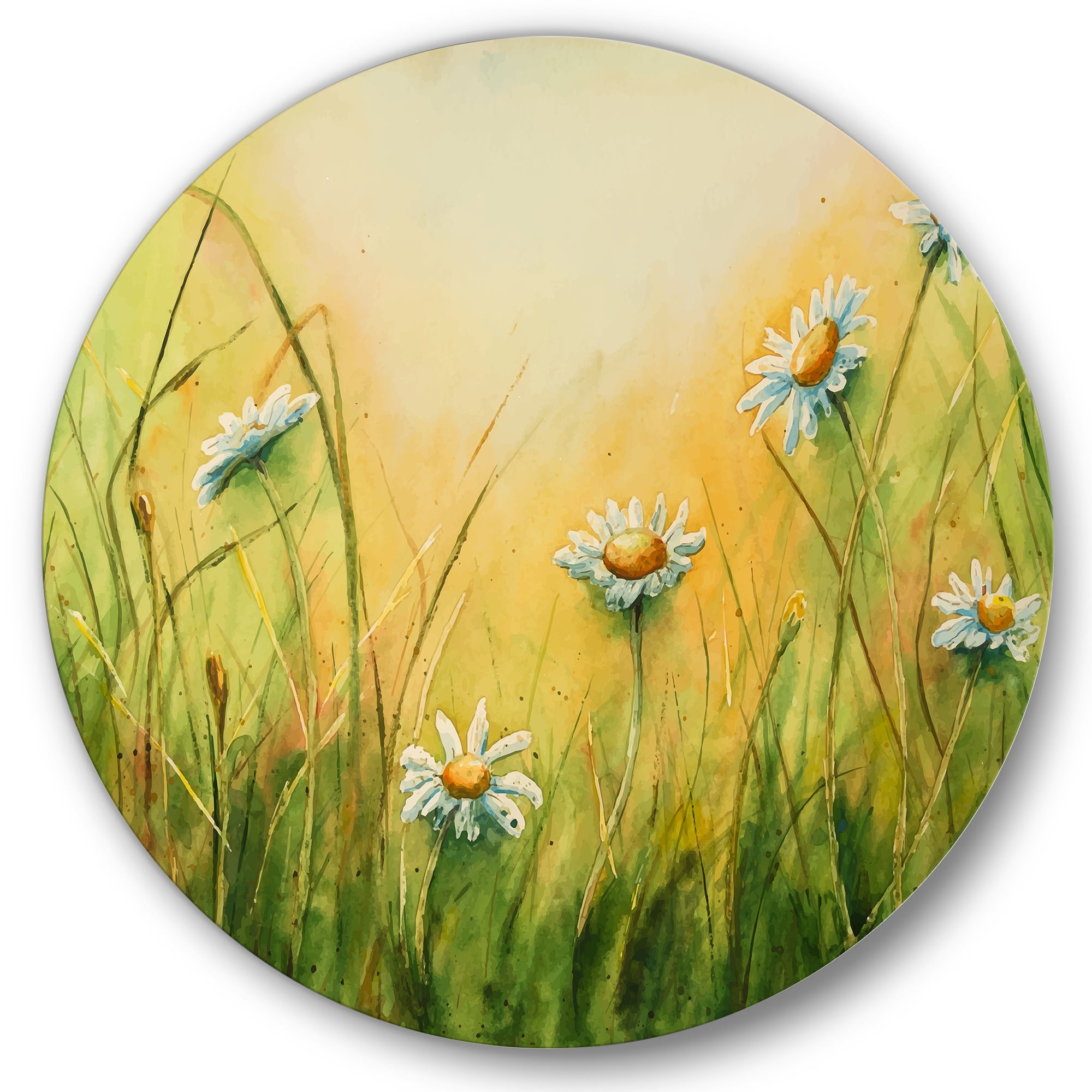Designart 'Sunset Field With Herbs and Chamomiles' Traditional Circle Metal Wall Art 11x11 - Disc of 11