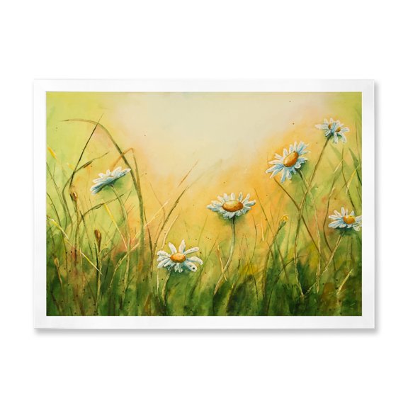 Designart 'Sunset Field With Herbs and Chamomiles' Traditional Framed Art Print