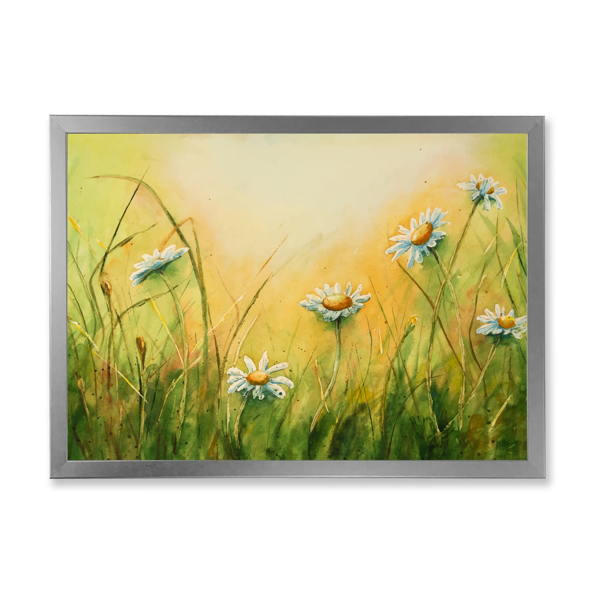 Designart 'Sunset Field With Herbs and Chamomiles' Traditional Framed Art Print