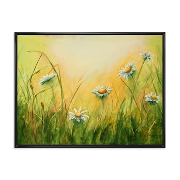 Designart 'Sunset Field With Herbs and Chamomiles' Traditional Framed Canvas Wall Art Print