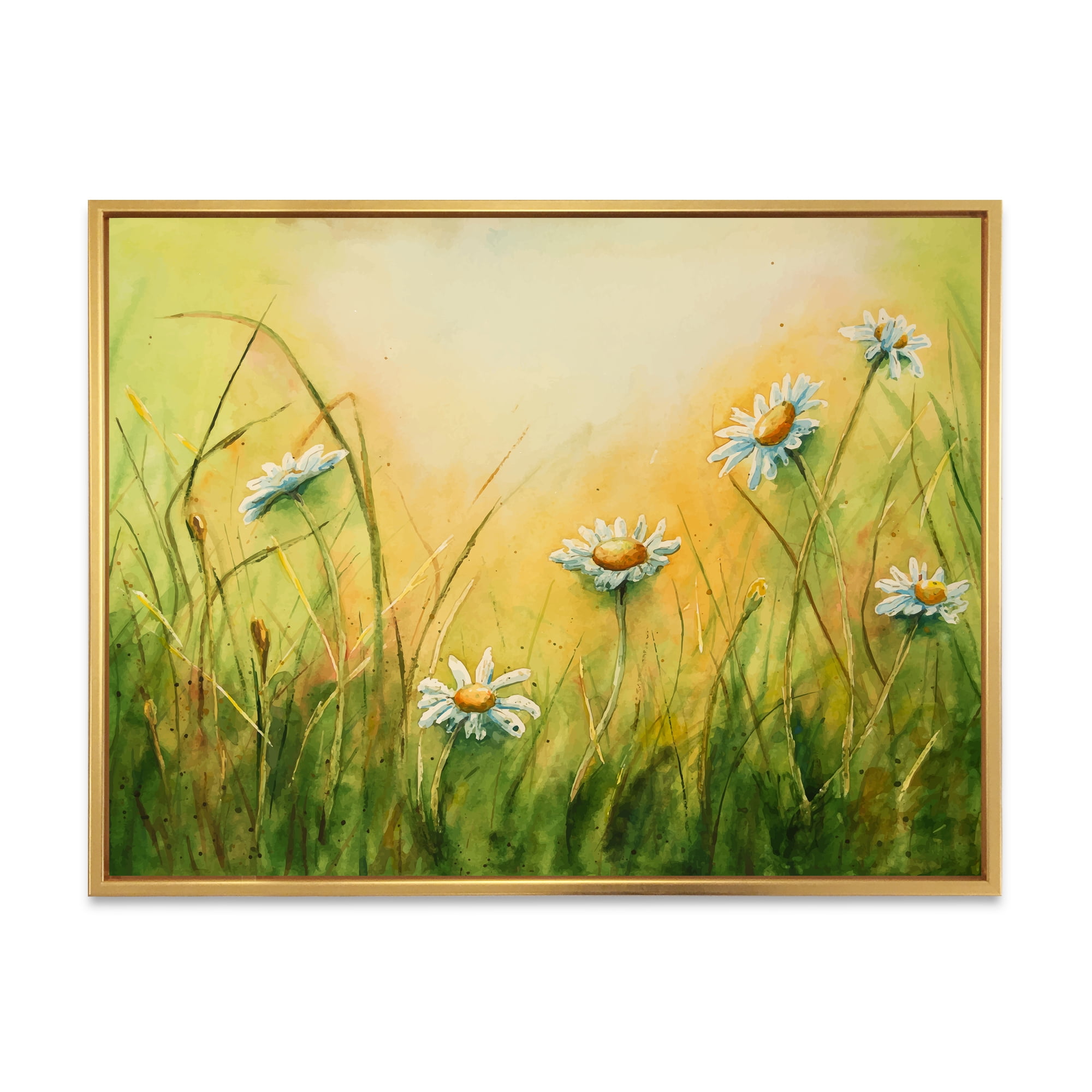 Designart 'Sunset Field With Herbs and Chamomiles' Traditional Framed Canvas Wall Art Print