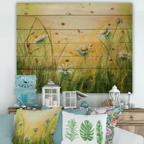 Designart 'Sunset Field With Herbs and Chamomiles' Traditional Print on Natural Pine Wood