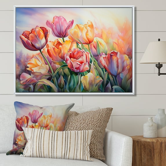 Designart "Sunset Glow Among Tulips II" Tulips Floater Framed Wall Decor