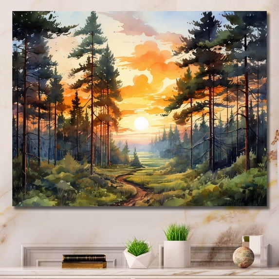 Designart "Sunset Glow Amongst the Pines I" Tree Pine Wall Decor