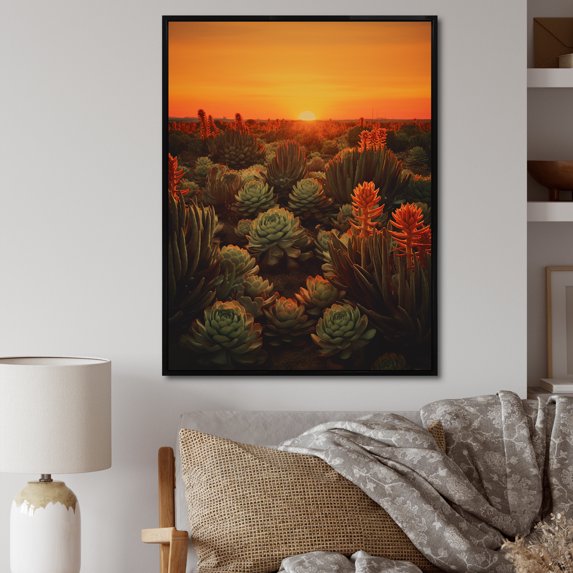 Designart "Sunset Glow Over Succulent Field I" Succulent Floater Framed Canvas Wall Art